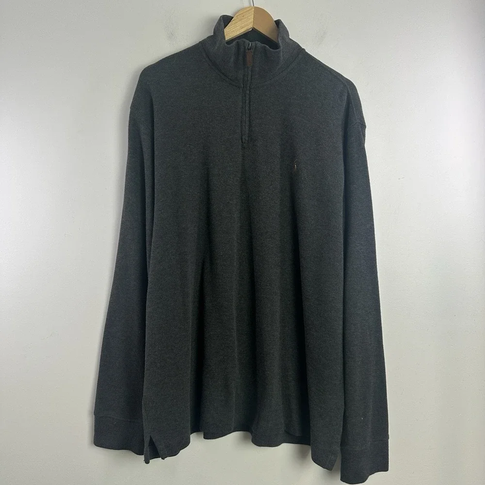 Polo Ralph Lauren Sweater Mens XL Charcoal 1/4 Zip Mock Neck Estate Rib Pullover
